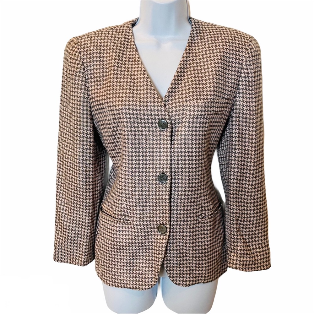Jones New York Pink & Gray Houndstooth Blazer Sz 4